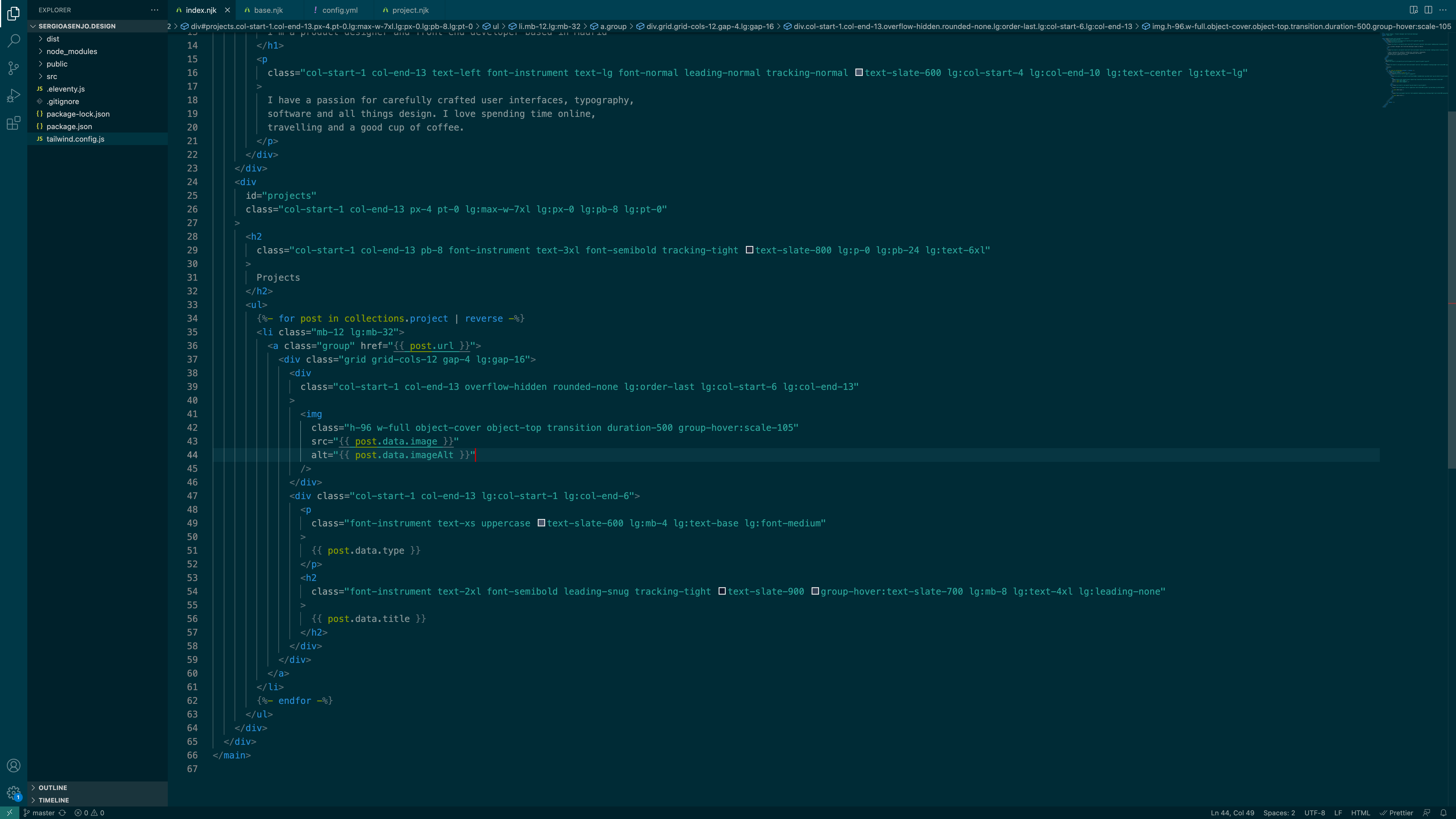 Visual Studio Code screenshot with some of this website code on screen.