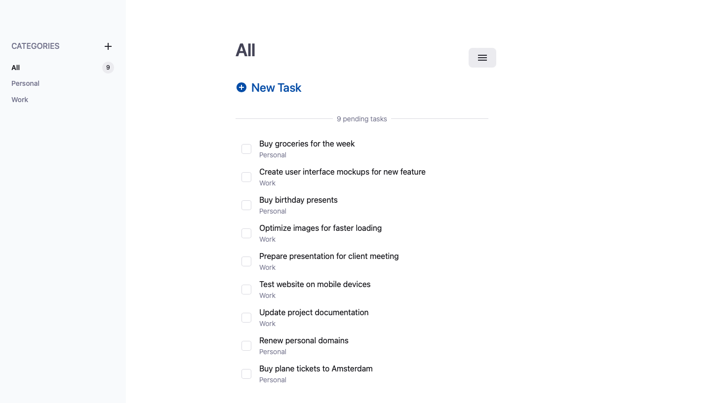 Screenshot of the pending tasks menu